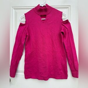 Susan Graver Pink Cold Shoulder Sweater Top XXS